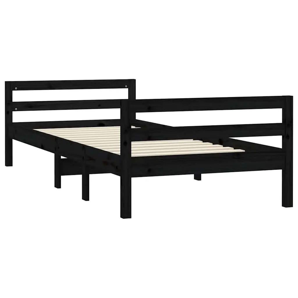 Solid Wood Bed Frame Black 90x190cm Pine Wooden Single Bedroom Furniture Base