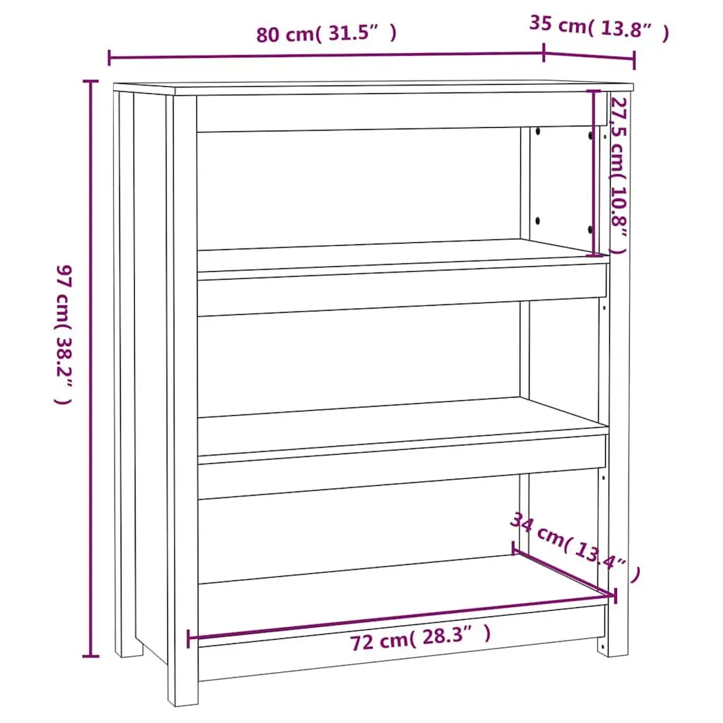Solid Wood Pine Book Cabinet Brown 80x35x97cm