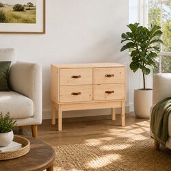 Charming Solid Pine Console Cabinet with 4 Drawers