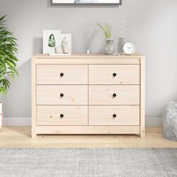 Solid Wood Pine Side Cabinet 100x40x72cm Brown Sideboard Storage Drawers