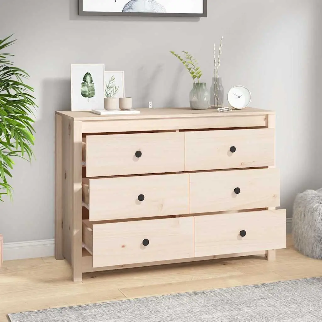 Pine Wood Side Cabinet Brown 100x40x72cm Storage Drawers Sideboard