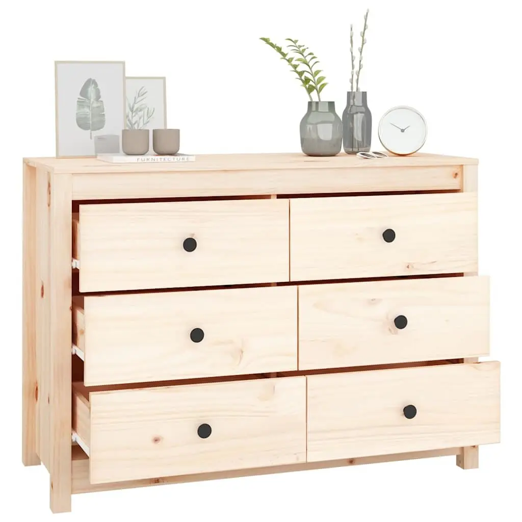 Pine Wood Side Cabinet Brown 100x40x72cm Storage Drawers Sideboard
