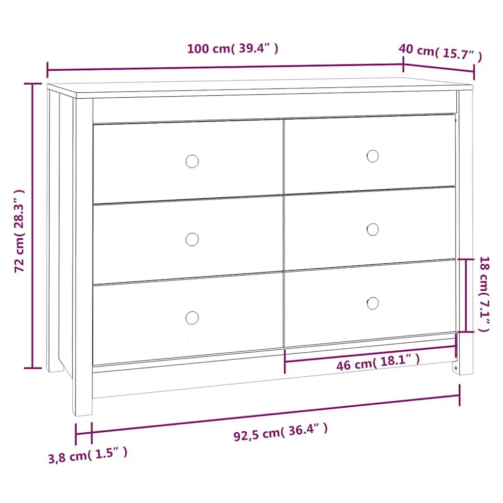 Pine Wood Side Cabinet Brown 100x40x72cm Storage Drawers Sideboard