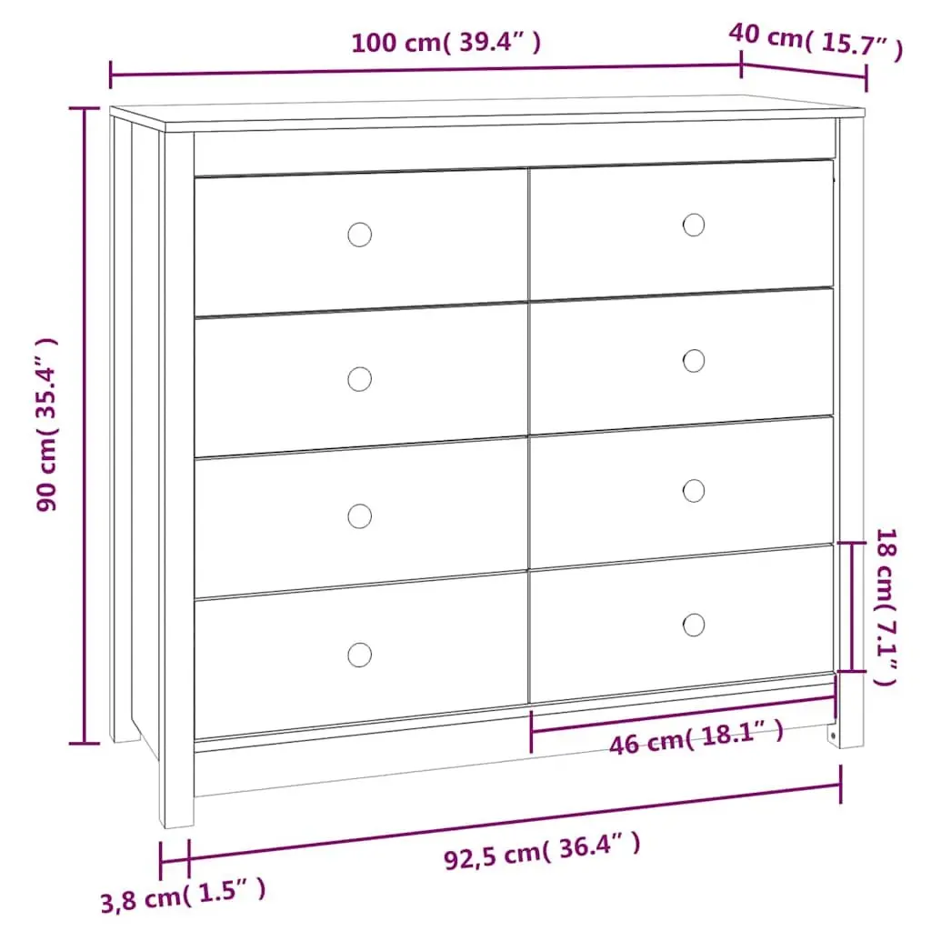 Solid Pine Wood Side Cabinet 100x40x90 cm with Drawers
