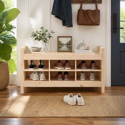 Wooden Hall Bench 110x40x60cm with 6 Storage Compartments
