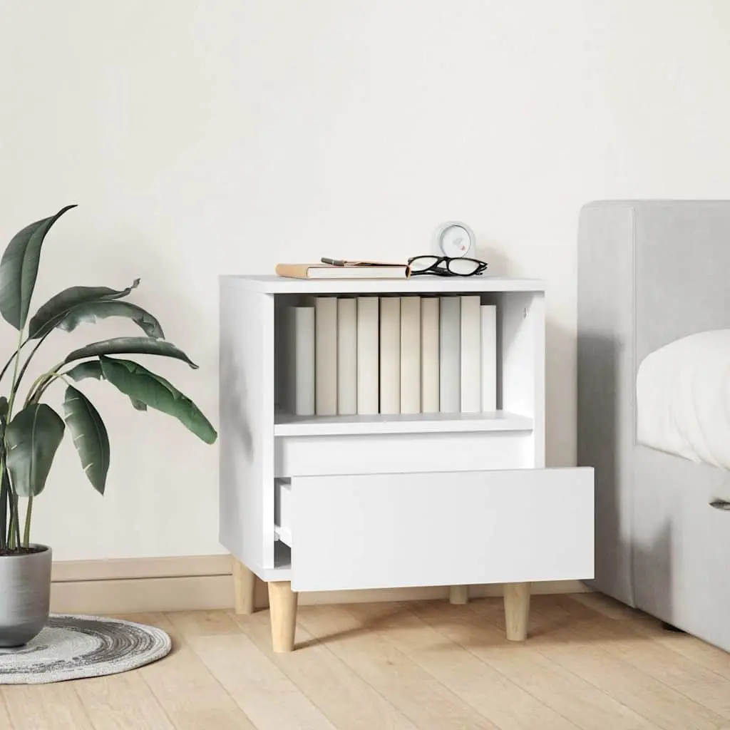 Bedside Cabinet White Engineered Wood 40x35x50cm Drawer Storage Nightstand