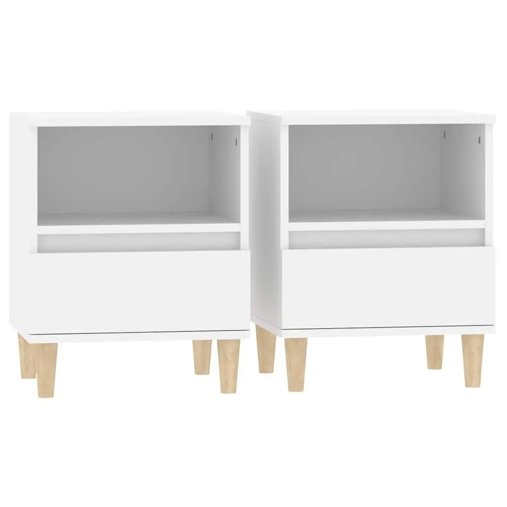 Bedside Cabinets 2 pcs White 40x35x50 cm Storage Drawers Wooden Legs