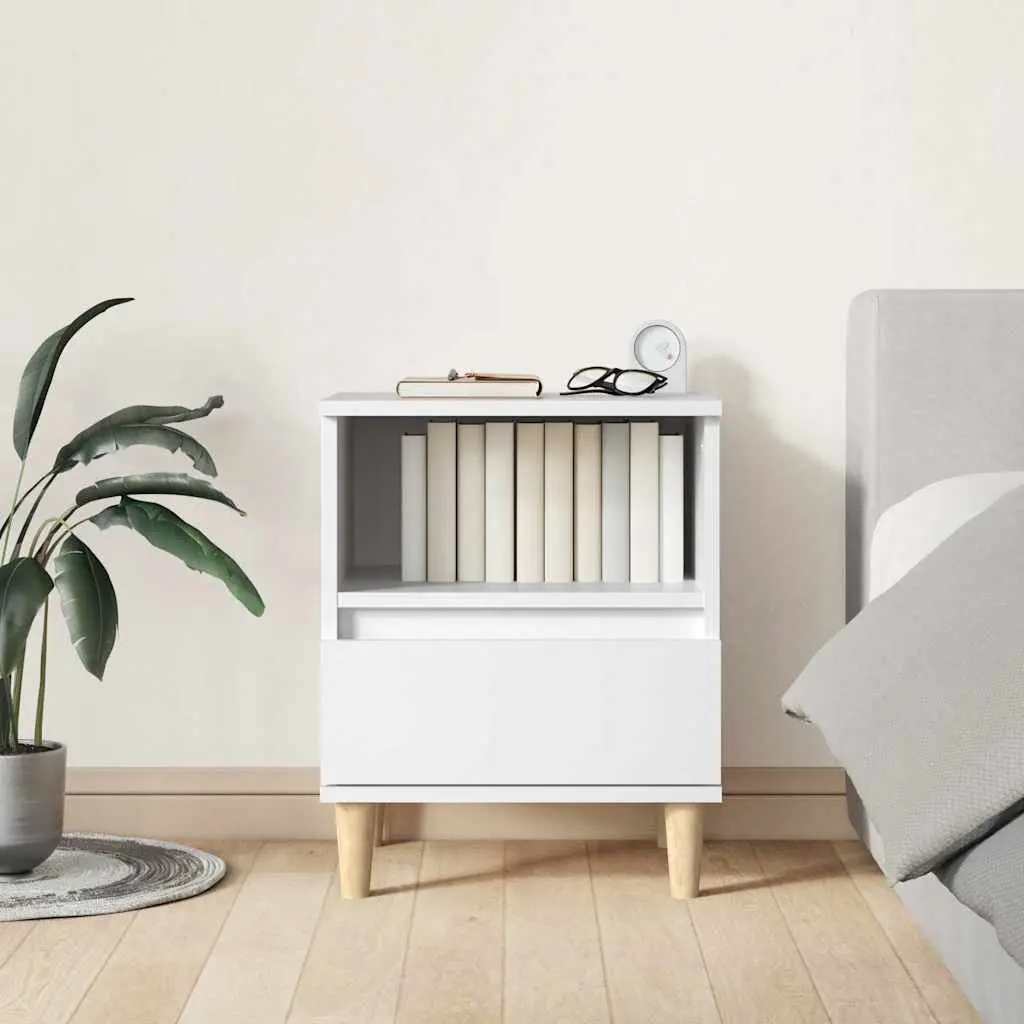 Bedside Cabinets 2 pcs White 40x35x50 cm Storage Drawers Wooden Legs