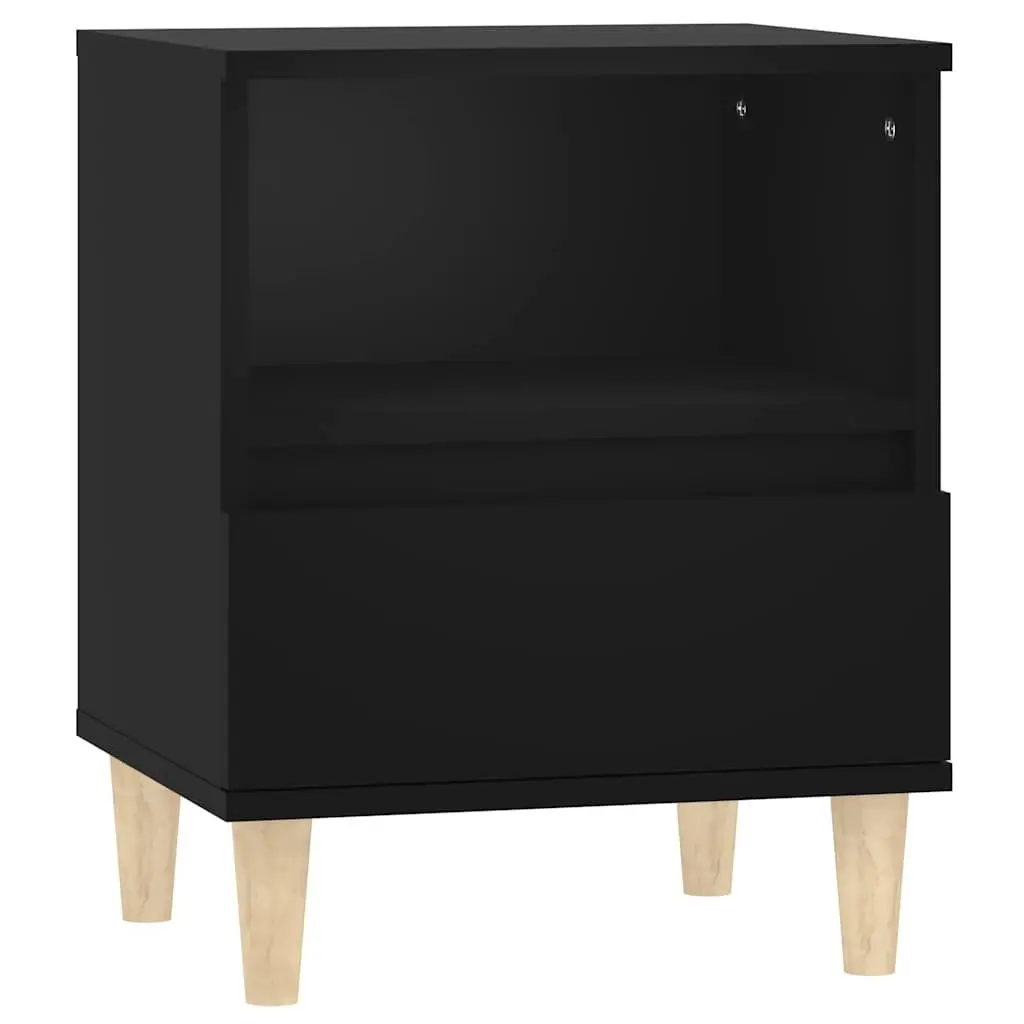 Bedside Table Black Engineered Wood Storage Cabinet with Drawer and Compartment