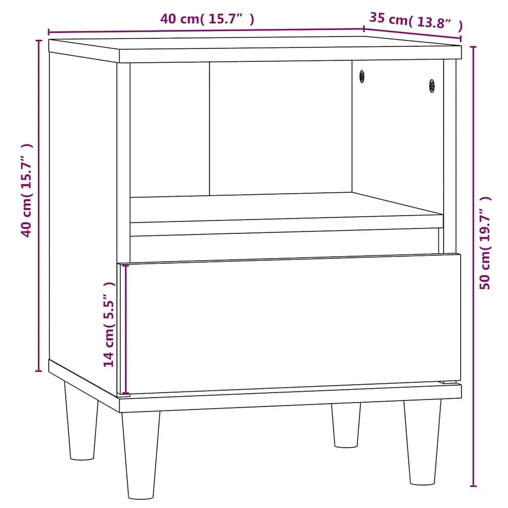 Bedside Table Black Engineered Wood Storage Cabinet with Drawer and Compartment