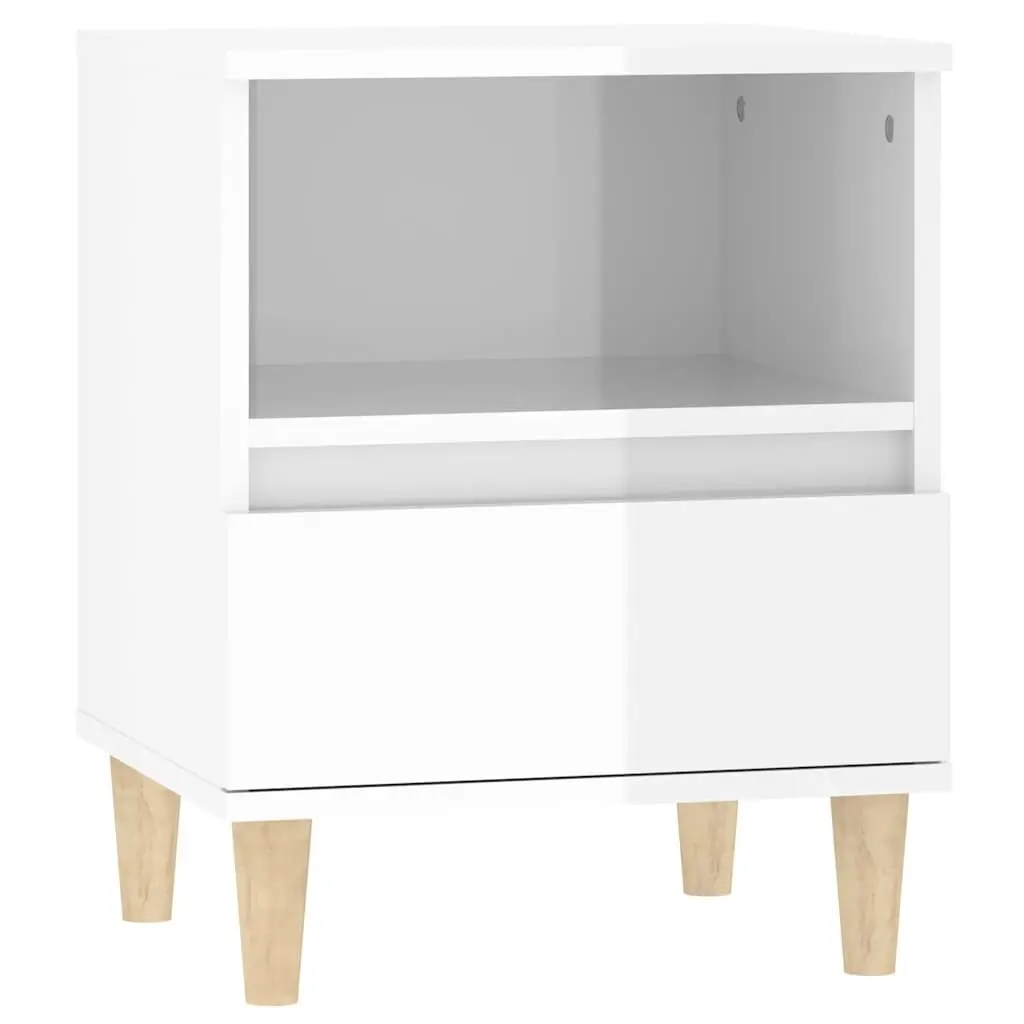 Bedside Cabinet White High Gloss Wooden Legs Storage Drawer Engineered Wood 40 x 35 x 50 cm