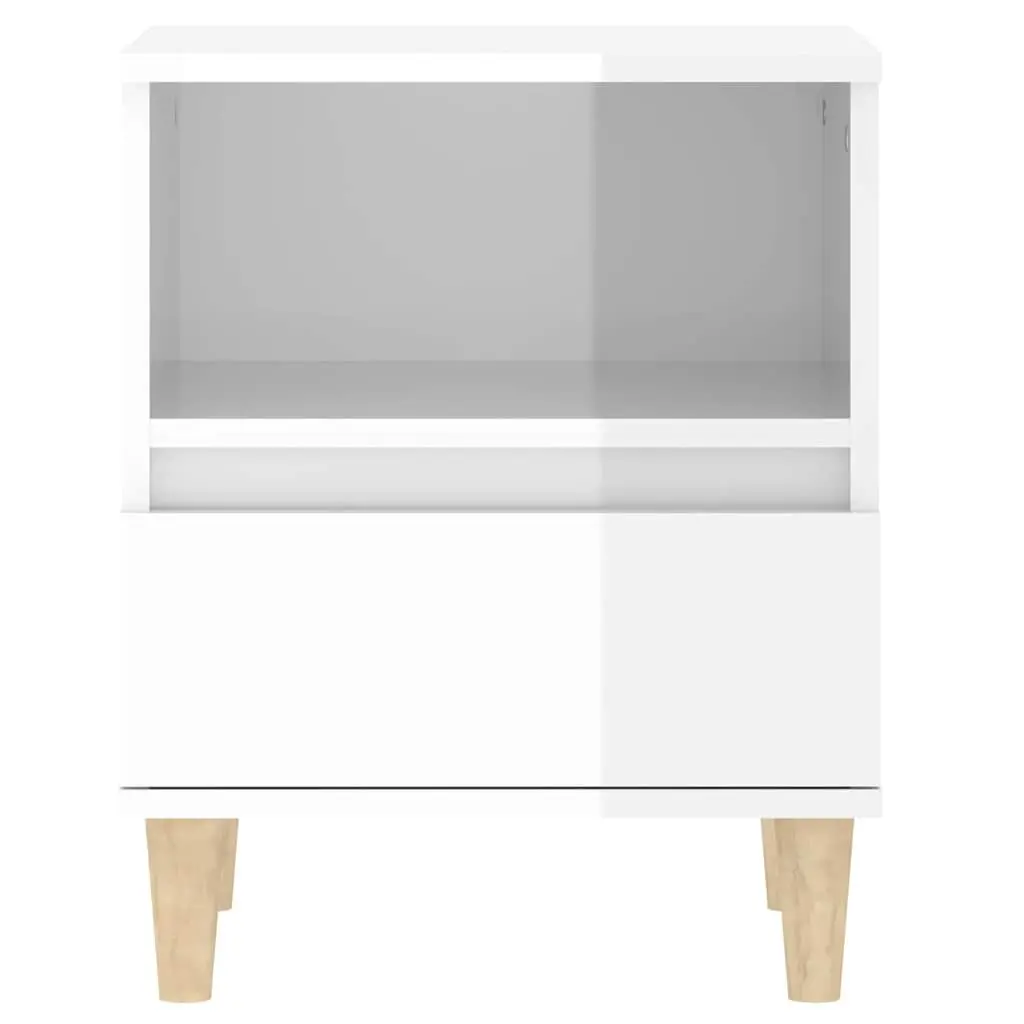 Bedside Cabinet White High Gloss Wooden Legs Storage Drawer Engineered Wood 40 x 35 x 50 cm