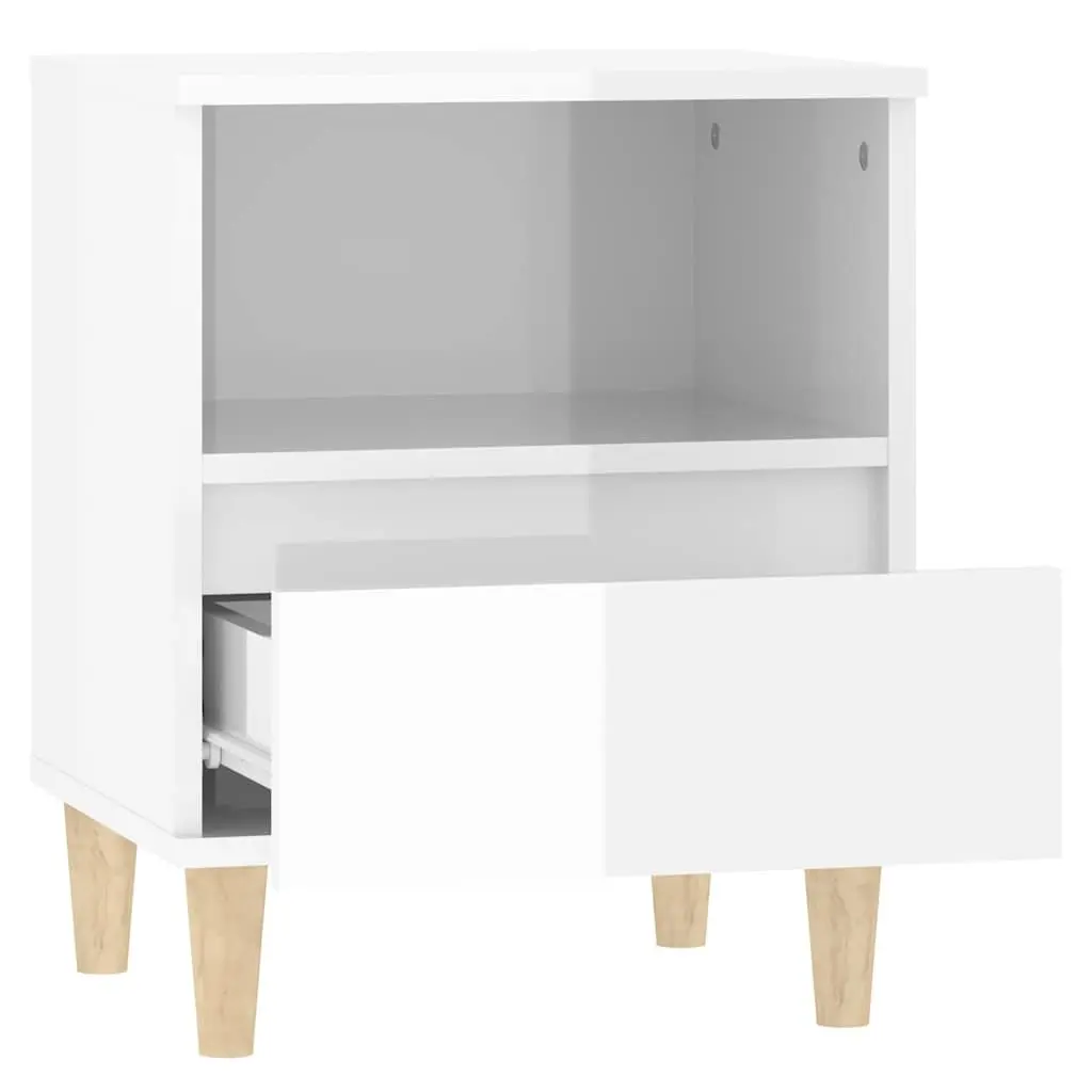 Bedside Cabinet White High Gloss Wooden Legs Storage Drawer Engineered Wood 40 x 35 x 50 cm