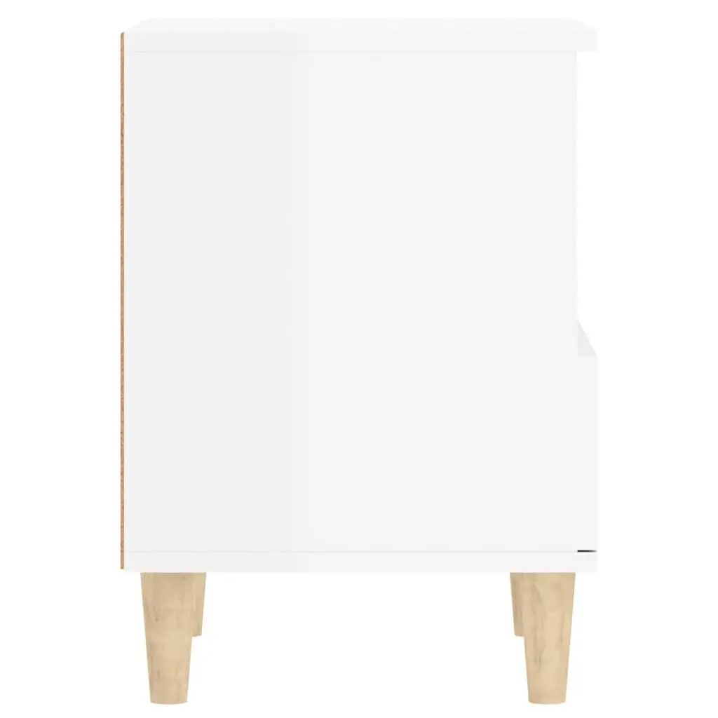 Bedside Cabinet White High Gloss Wooden Legs Storage Drawer Engineered Wood 40 x 35 x 50 cm
