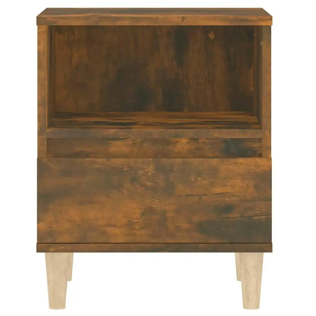 Bedside Cabinet Brown Wooden Legs Storage Drawer Engineered Wood