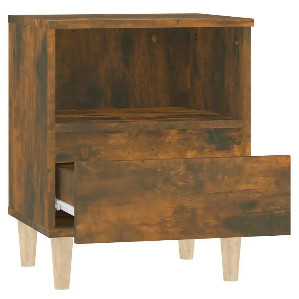 Bedside Cabinet Brown Wooden Legs Storage Drawer Engineered Wood