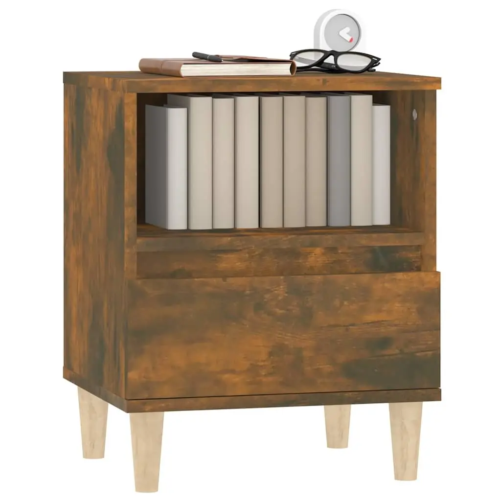 Bedside Cabinet Brown Wooden Legs Storage Drawer Engineered Wood