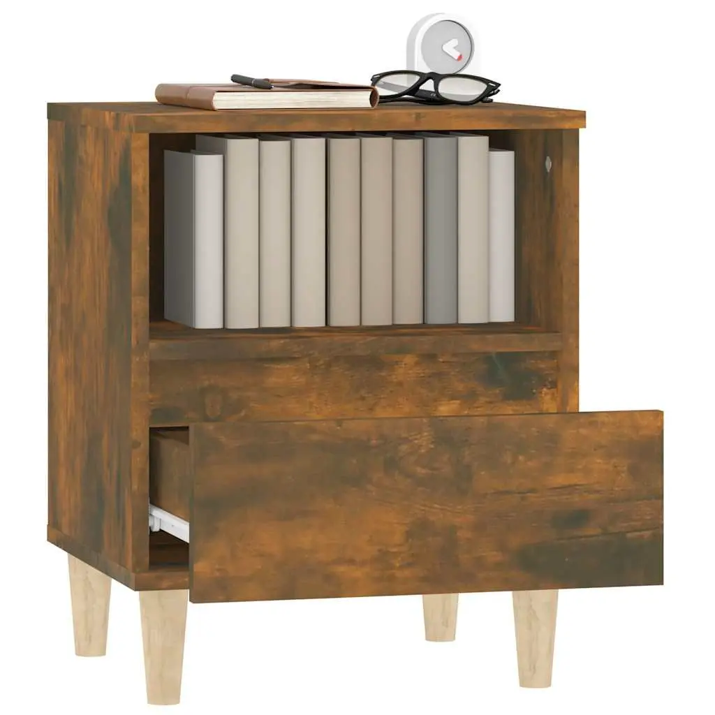 Bedside Cabinet Brown Wooden Legs Storage Drawer Engineered Wood