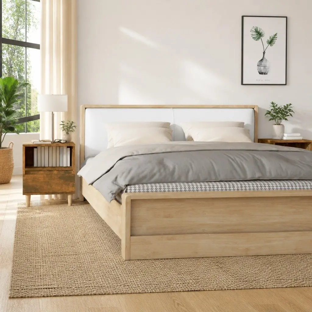 Bedside Cabinets Brown 2 Piece Engineered Wood Nightstand Tables with Drawers