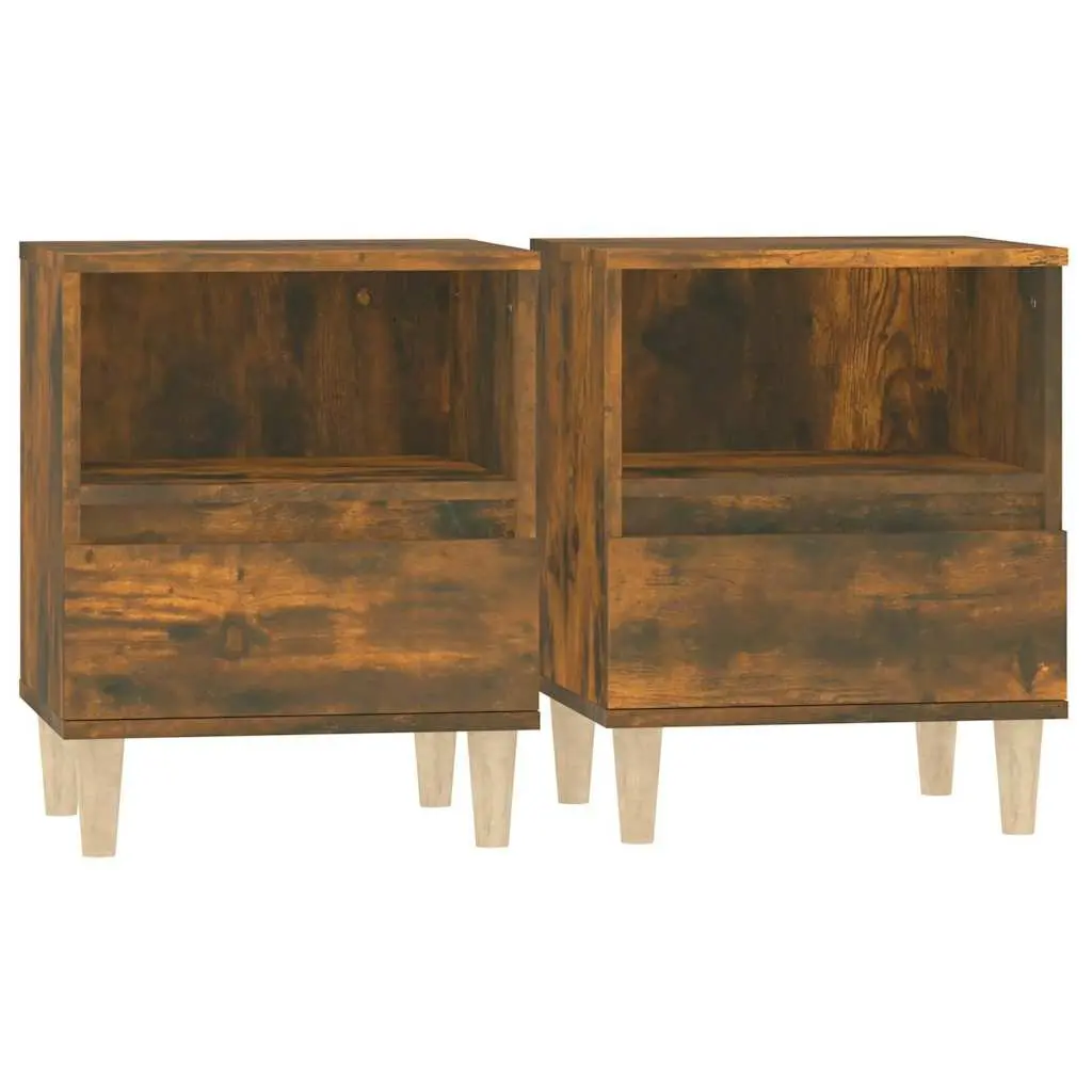 Bedside Cabinets Brown 2 Piece Engineered Wood Nightstand Tables with Drawers