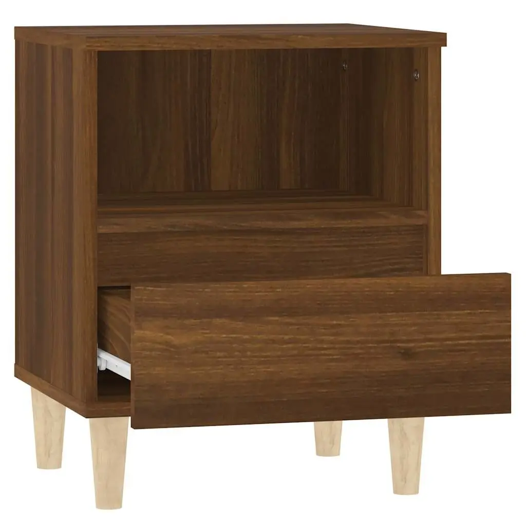 Bedside Cabinet Brown Oak Engineered Wood 40cm W x 35cm D x 50cm H Wooden Legs Drawer Compartment