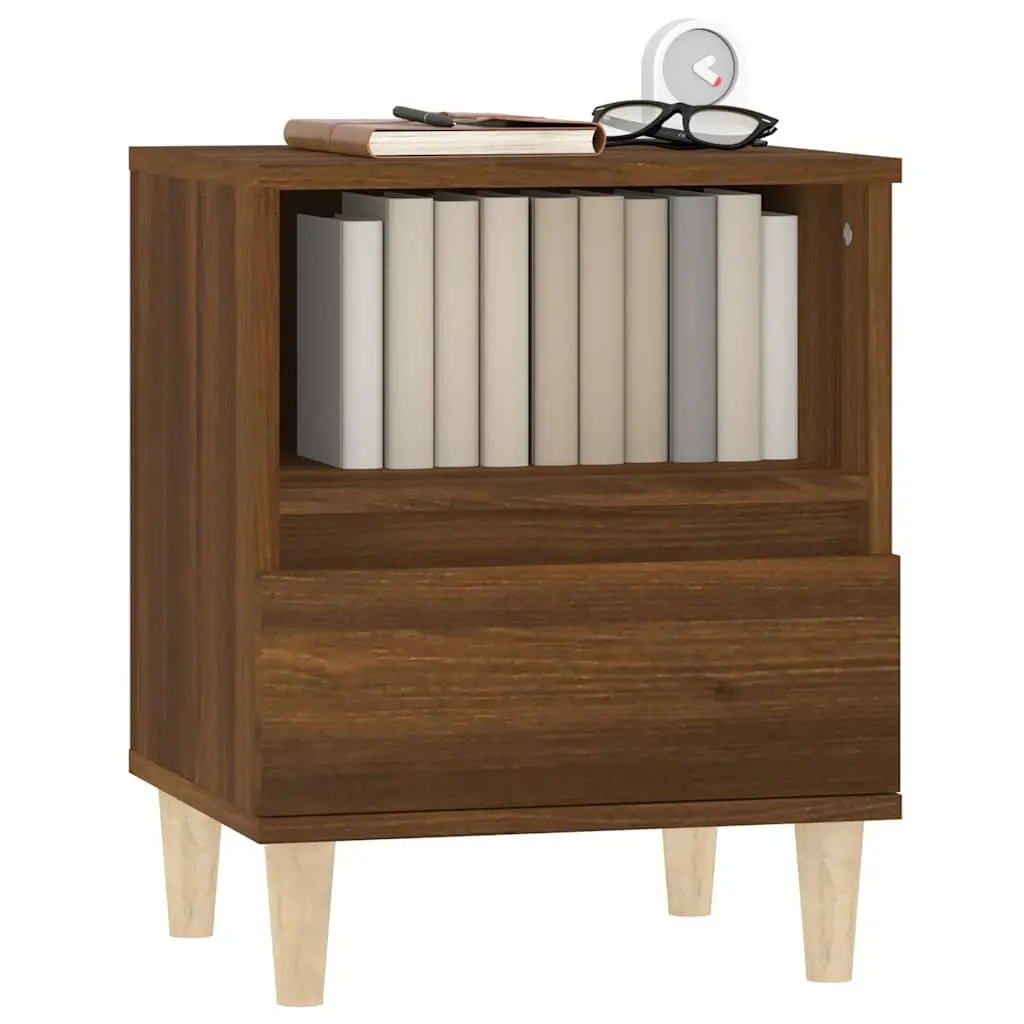 Bedside Cabinet Brown Oak Engineered Wood 40cm W x 35cm D x 50cm H Wooden Legs Drawer Compartment