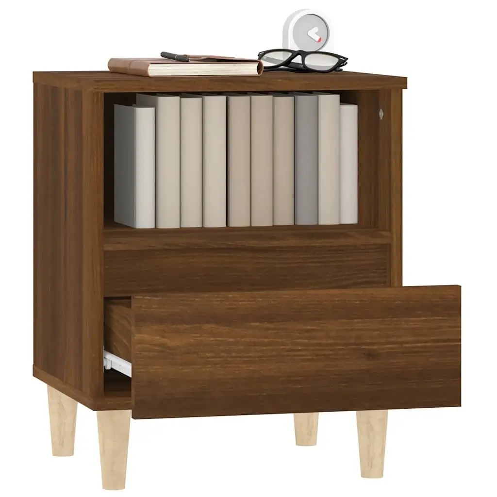 Bedside Cabinet Brown Oak Engineered Wood 40cm W x 35cm D x 50cm H Wooden Legs Drawer Compartment