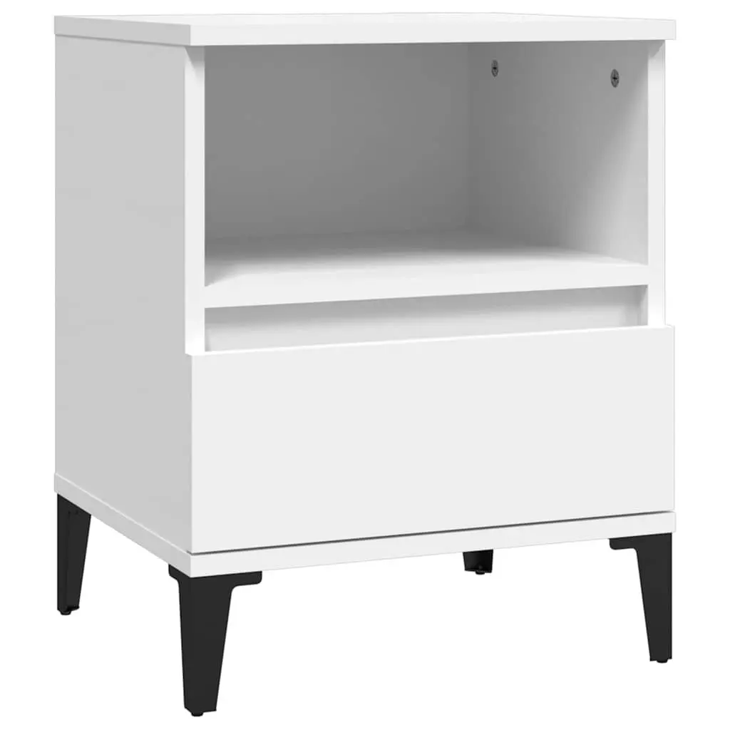 Bedside Cabinet White 40x35x50cm Engineered Wood with Metal Feet Storage Drawer Compartment