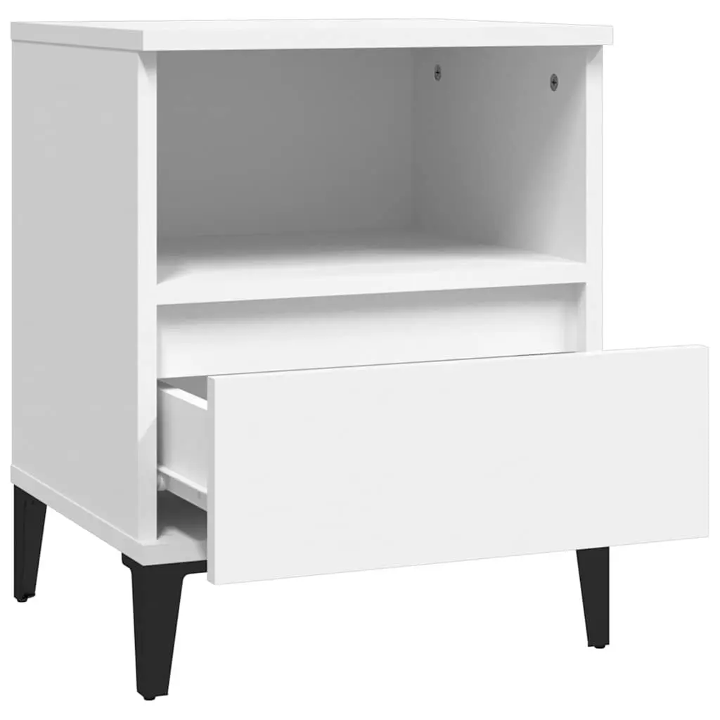 Bedside Cabinet White 40x35x50cm Engineered Wood with Metal Feet Storage Drawer Compartment