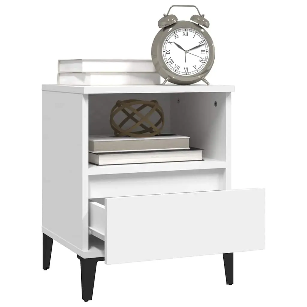 Bedside Cabinet White 40x35x50cm Engineered Wood with Metal Feet Storage Drawer Compartment