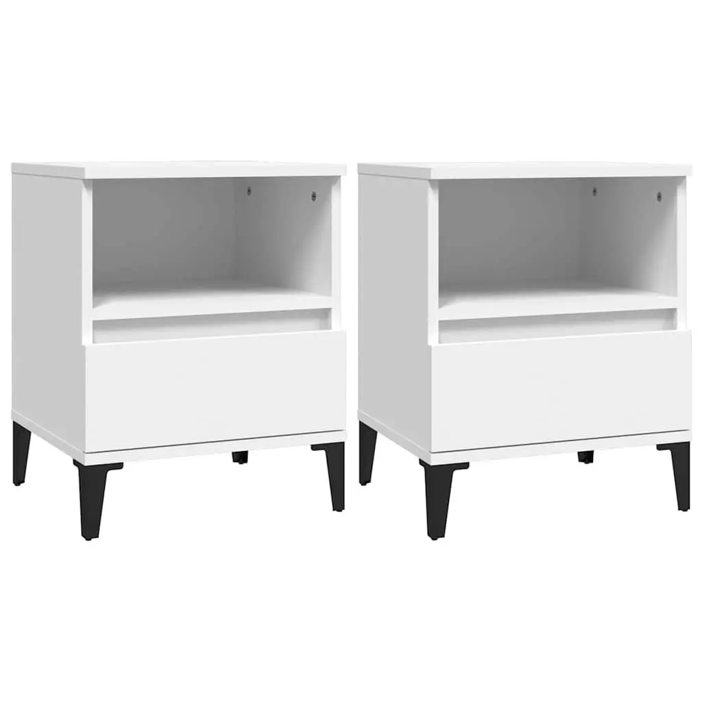 Bedside Cabinet White 40x35x50cm Engineered Wood with Metal Feet Storage Nightstand
