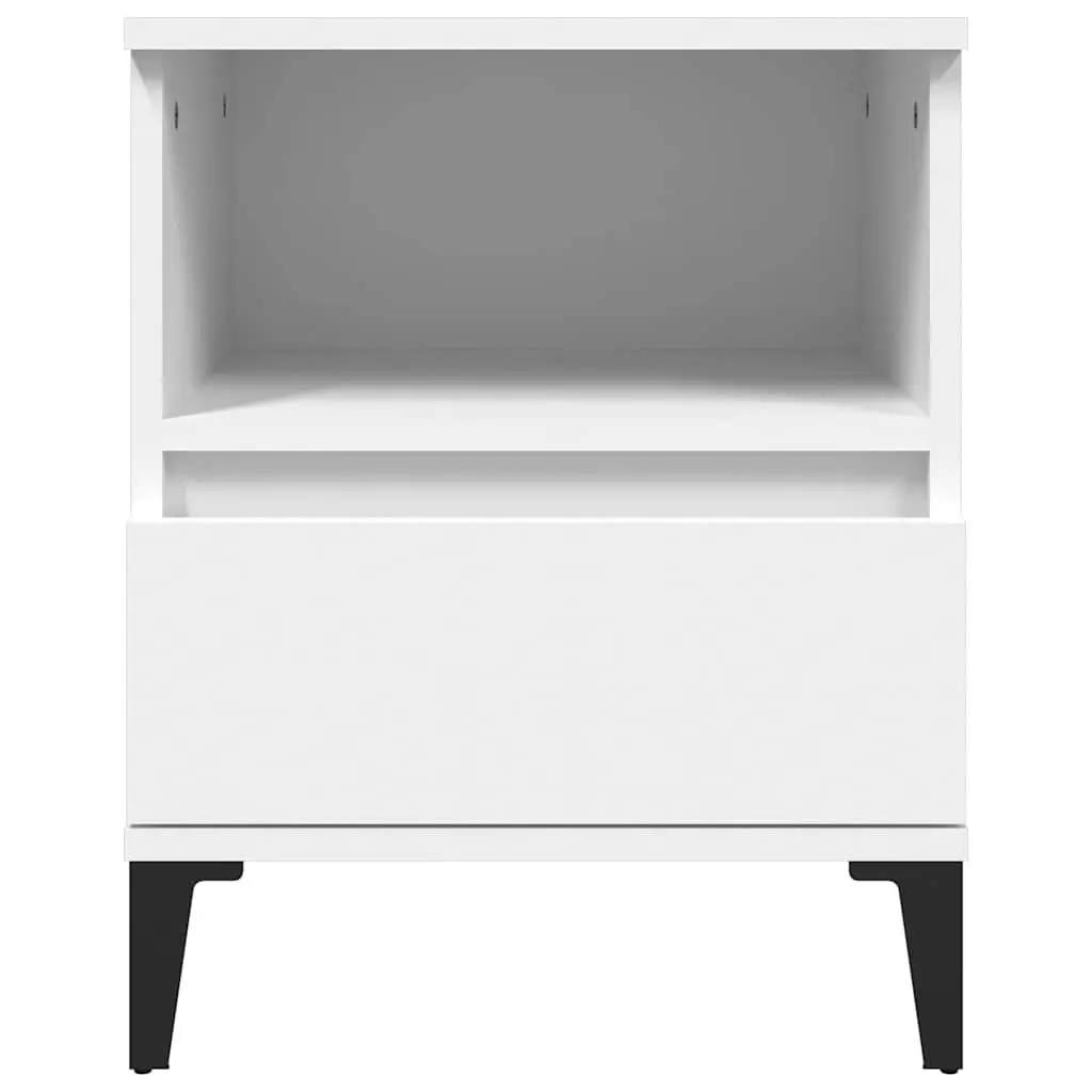 Bedside Cabinet White 40x35x50cm Engineered Wood with Metal Feet Storage Nightstand