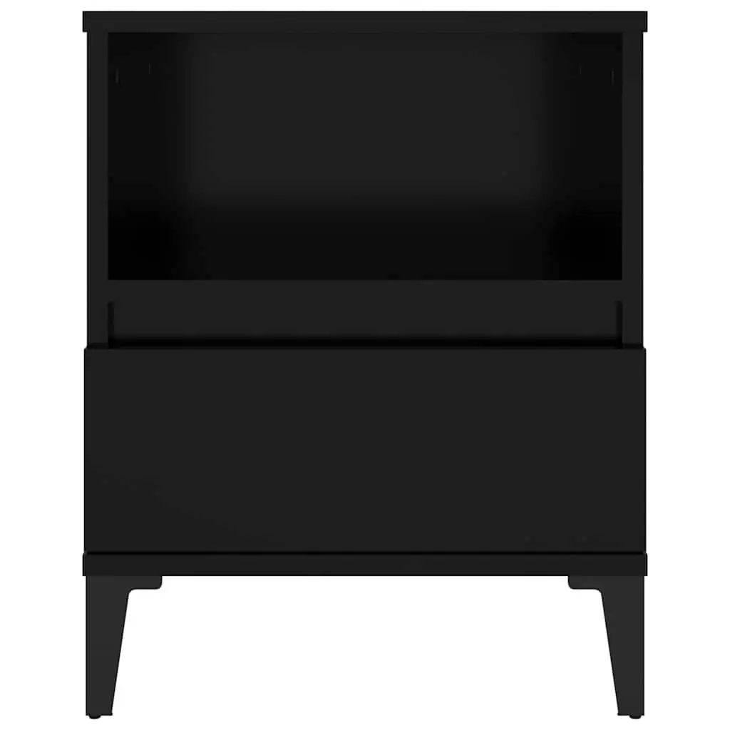 Bedside Cabinet Black Engineered Wood Storage Nightstand with Drawer Metal Feet