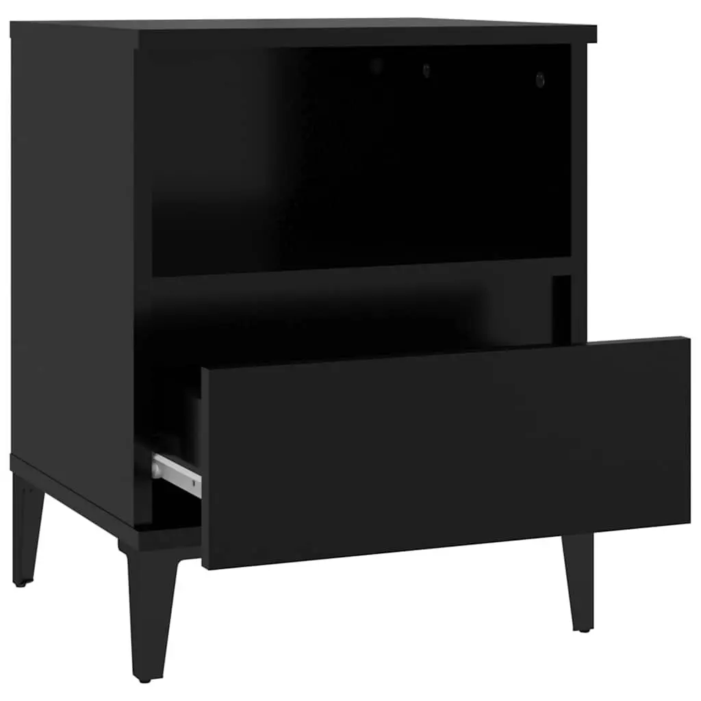 Bedside Cabinet Black Engineered Wood Storage Nightstand with Drawer Metal Feet