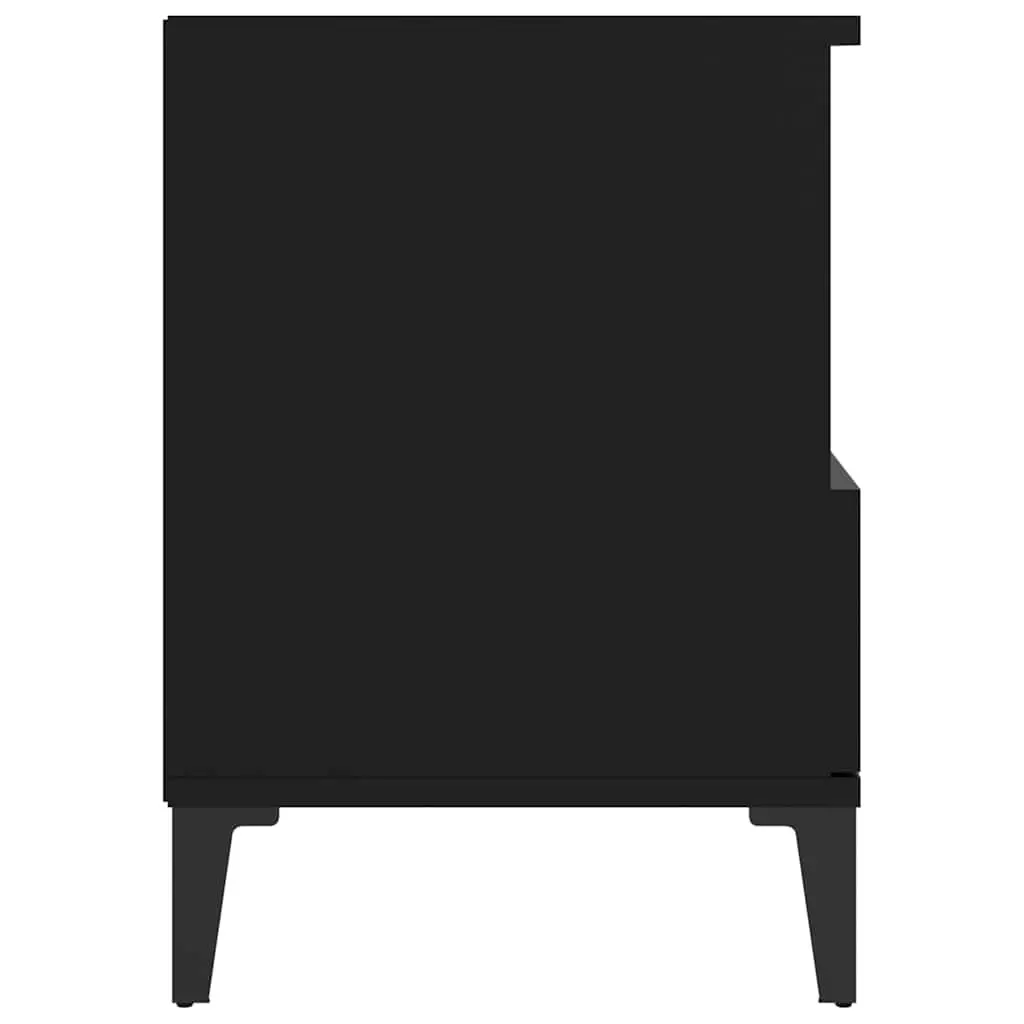 Bedside Cabinet Black Engineered Wood Storage Nightstand with Drawer Metal Feet