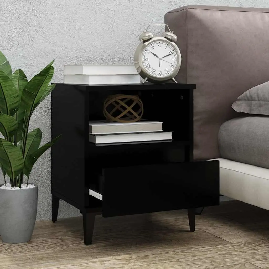 Bedside Cabinets 2 pcs Black Storage Nightstand Drawers Compartment Side Table