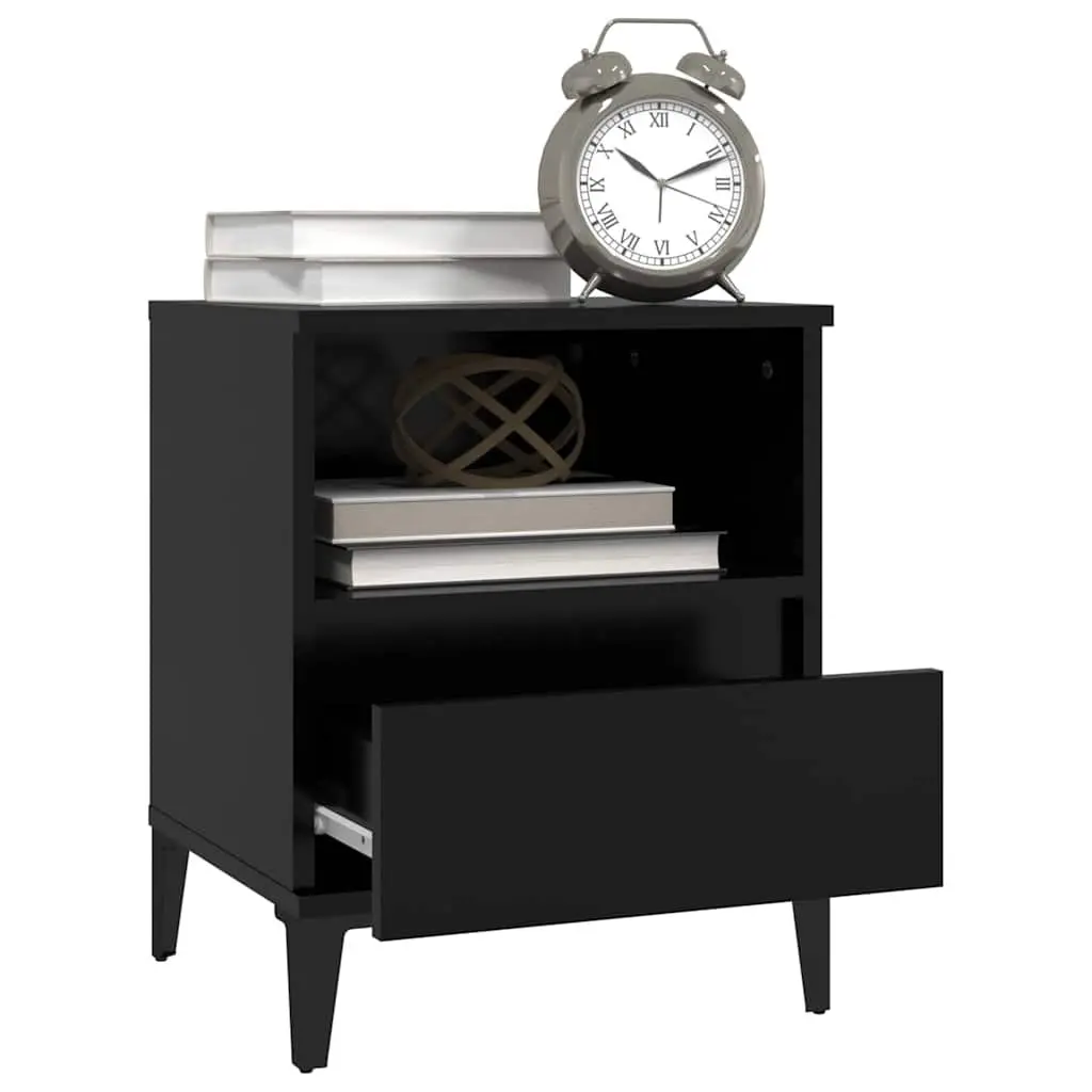 Bedside Cabinets 2 pcs Black Storage Nightstand Drawers Compartment Side Table