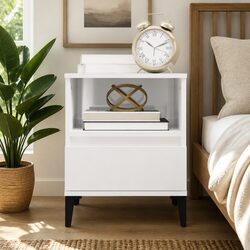 Elegant White High Gloss Bedside Cabinet with Drawer