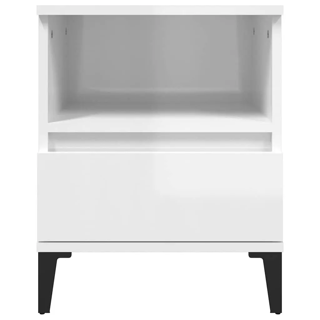 Bedside Table White High Gloss Engineered Wood 40 x 35 x 50 cm with Drawer and Compartment