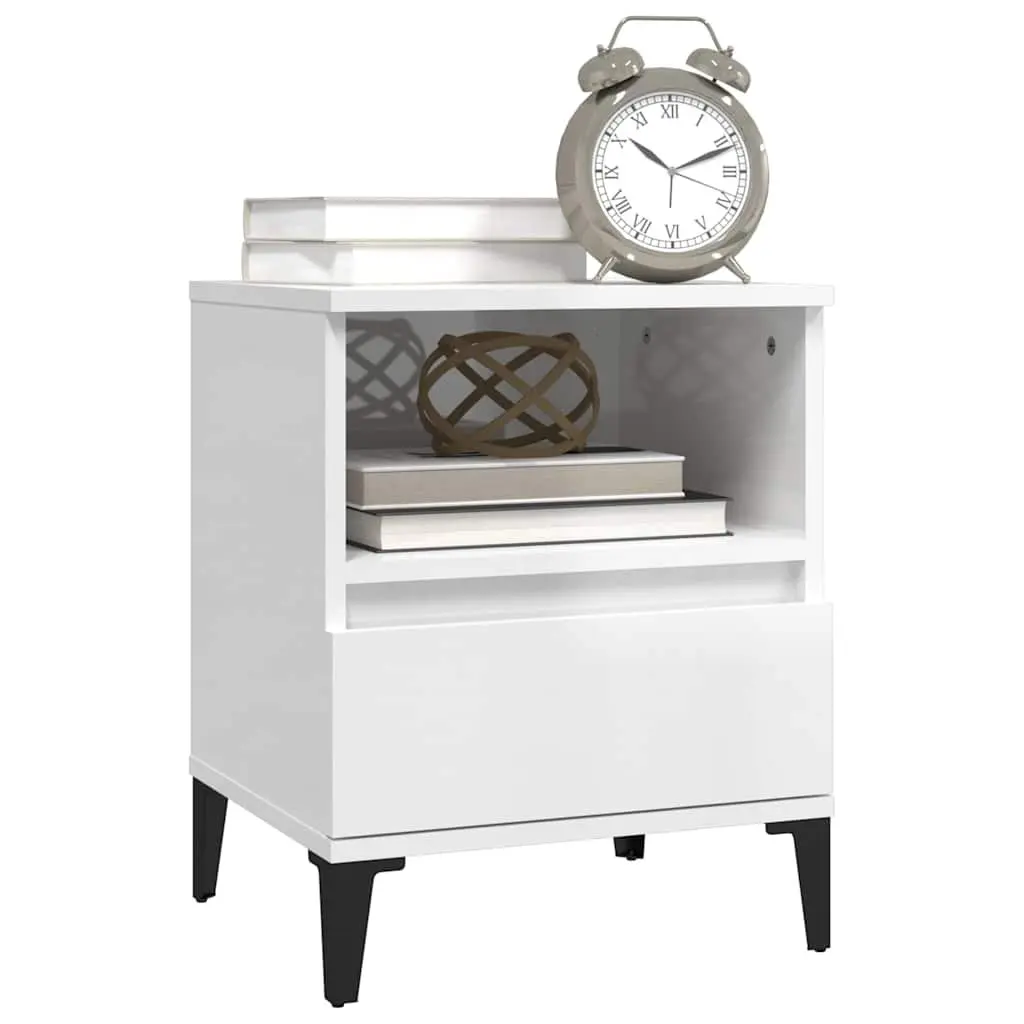 Bedside Table White High Gloss Engineered Wood 40 x 35 x 50 cm with Drawer and Compartment