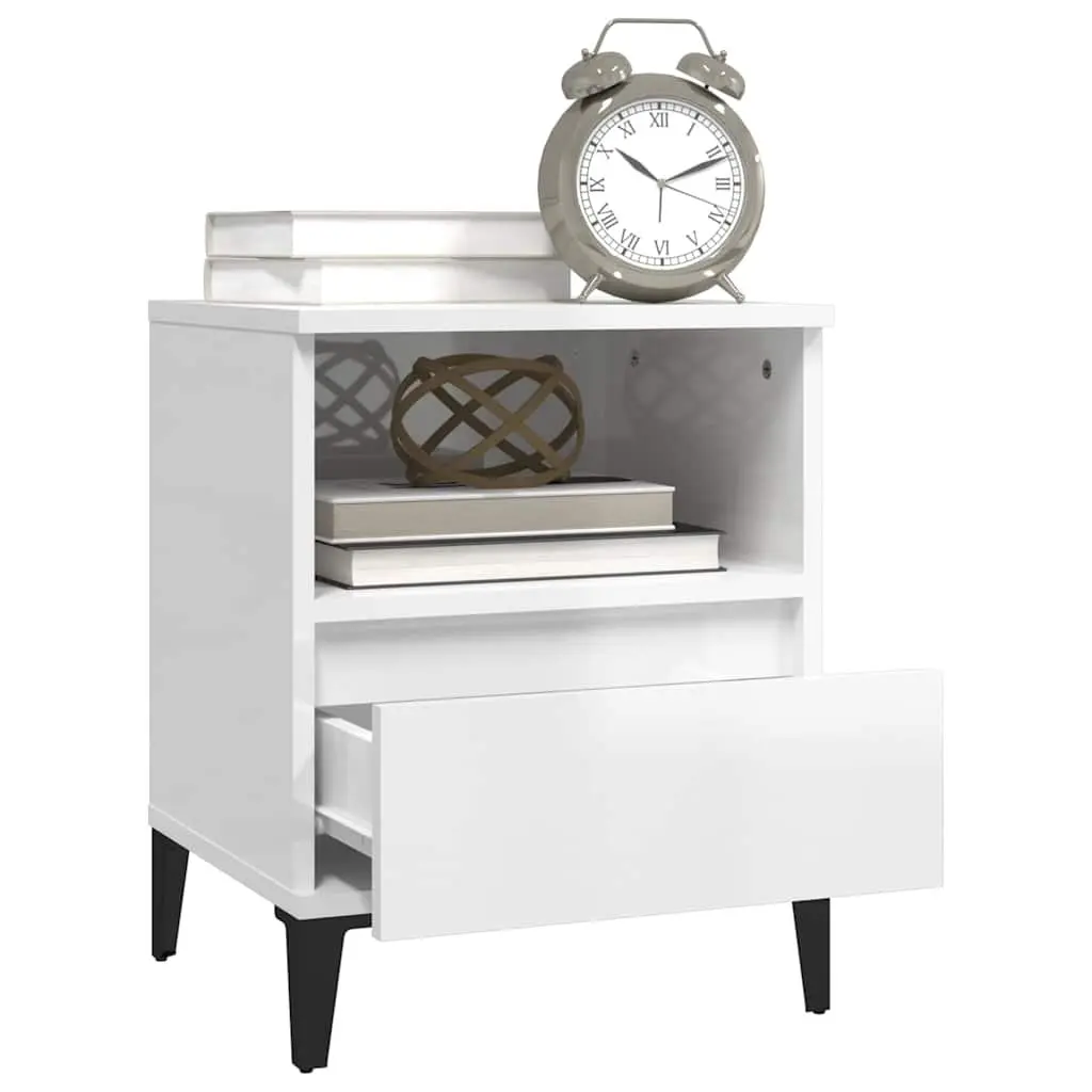 Bedside Table White High Gloss Engineered Wood 40 x 35 x 50 cm with Drawer and Compartment