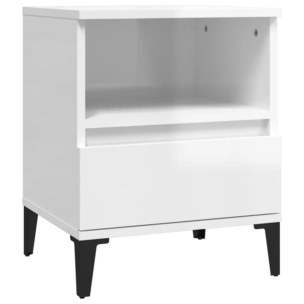 Bedside Cabinet White 2 Piece Storage Organiser Drawer Compartment Engineered Wood Metal Feet