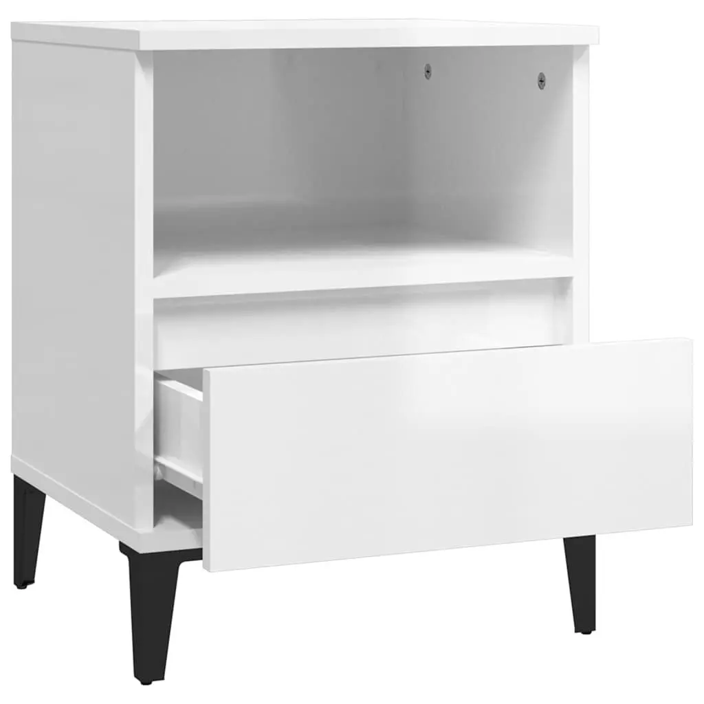 Bedside Cabinet White 2 Piece Storage Organiser Drawer Compartment Engineered Wood Metal Feet