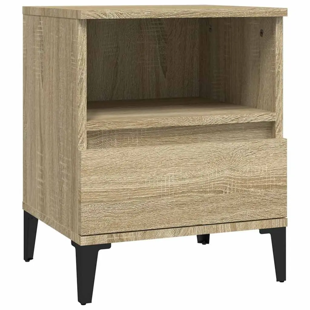 Brown Bedside Table Engineered Wood Storage Drawer Metal Legs 40x35x50cm