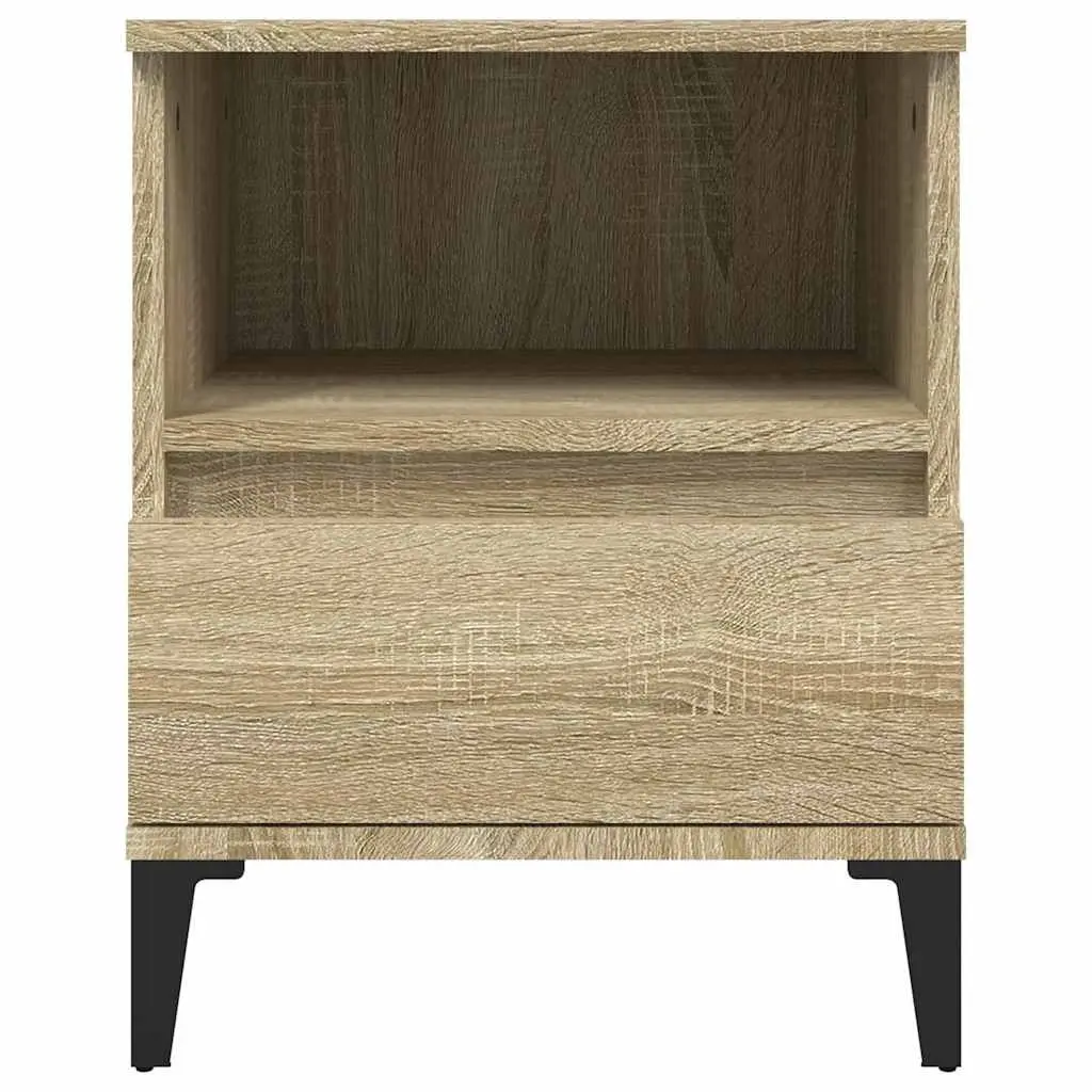 Brown Bedside Table Engineered Wood Storage Drawer Metal Legs 40x35x50cm