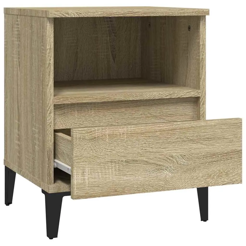 Brown Bedside Table Engineered Wood Storage Drawer Metal Legs 40x35x50cm