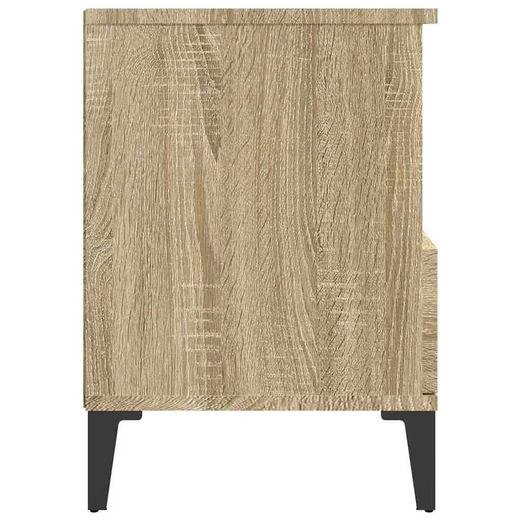 Brown Bedside Table Engineered Wood Storage Drawer Metal Legs 40x35x50cm