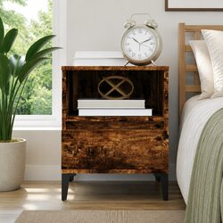 Brown Bedside Cabinet with Drawer and Metal Feet