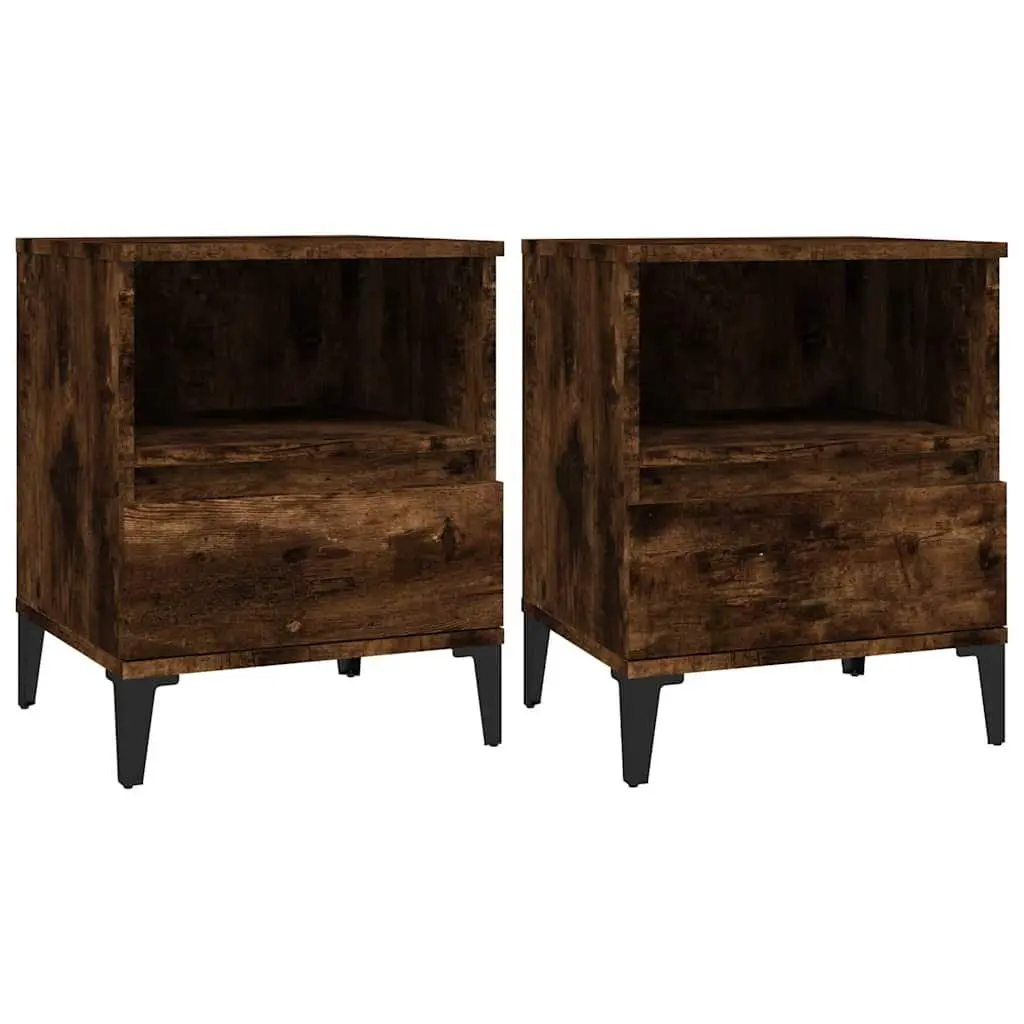 Bedside Cabinet Smoked Oak Brown 40x35x50 cm Engineered Wood with Metal Feet
