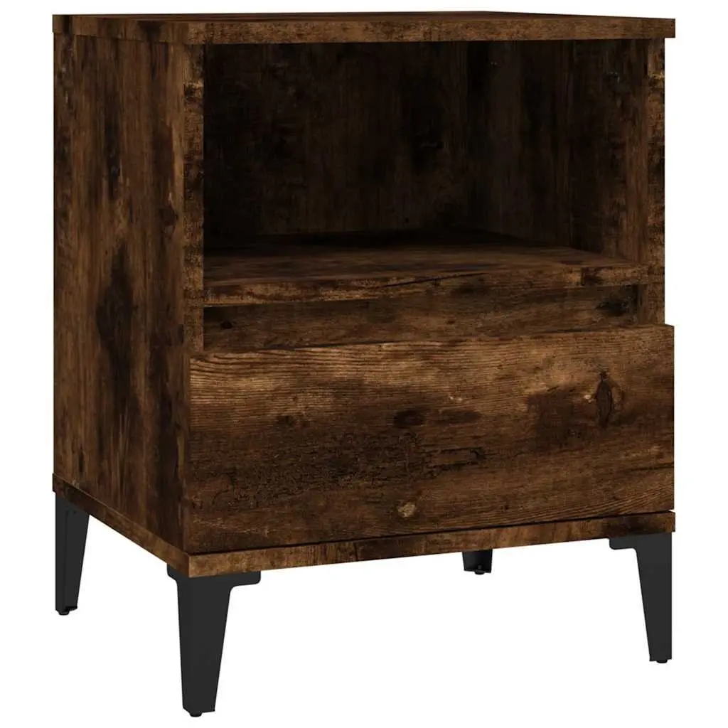 Bedside Cabinet Smoked Oak Brown 40x35x50 cm Engineered Wood with Metal Feet